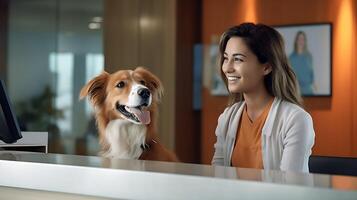 sällskapsdjur vänlig platser begrepp. hund på reception. emotionell Stöd begrepp. foto