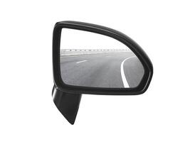 en bak- se spegel med en bild av de väg i den foto