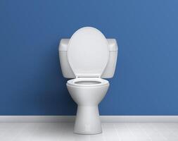 keramisk toalett skål nära blå vägg foto