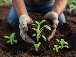 plantering träd med hand foto