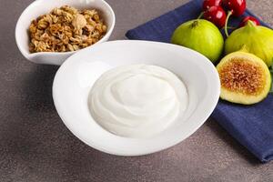 traditionell hemlagad grekisk yoghurt med granola foto