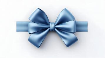 blå rosett för gåva låda isolerat på vit bakgrund, topp se. dekorativ band foto