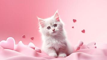 söt katt med hjärtan på rosa bakgrund foto
