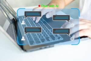ai chatt bot konversation använder sig av artificiell intelligens teknologi till svar användare. foto