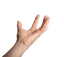 hand handflatan innehav något stor, enorm, tar gest, isolerat på vit foto