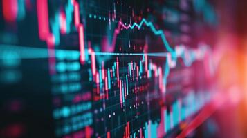 marknadsföra lager eller valuta handel Graf och ljusstake Diagram idealisk för finansiell investera. ekonomisk trender bakgrund för företag begrepp och konstverk design foto