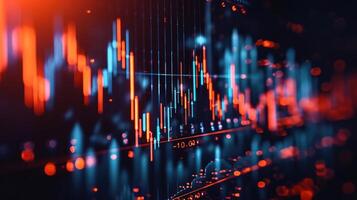 marknadsföra lager eller valuta handel Graf och ljusstake Diagram idealisk för finansiell investera. ekonomisk trender bakgrund för företag begrepp och konstverk design foto