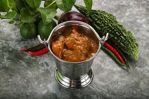 indisk kök - kyckling curry med kryddor foto