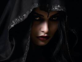skön gotik flicka i medeltida utrusta närbild foto