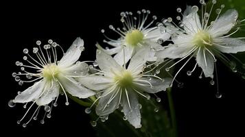 vit nattblommande kaktus blommar med vatten droppar på mörk bakgrund foto