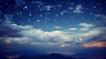 starry natt himmel bakgrund över bergig landskap för natur teman foto
