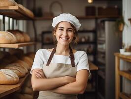 kvinna bagare på arbete närbild. kvinna karriär begrepp foto