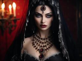 skön gotik flicka i medeltida utrusta närbild foto