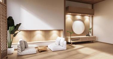 träskåp i modernt tomt rum och vit vägg på vitt golvrum i japansk stil. 3d-rendering foto