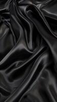 invecklad veck och konturer av glansig svart tyg form hypnotisk mönster, avslöjande de skulptural kvaliteter av de överdådig textil. foto