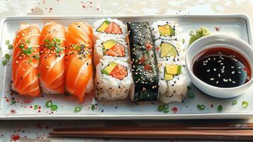 blandad sushi tallrik foto