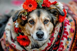 ai genererad hund med en martenista i hans noth foto