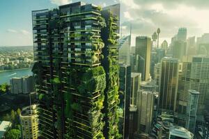 eco vänlig skyskrapa med växter i urban miljö sydney Australien. foto