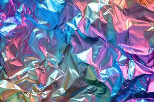 ai genererad regnbågsskimrande holografiska folie med digital abstrakt textur och färger. foto