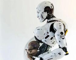 framtida begrepp mor robot som mänsklig kvinna med mänsklig barn foto