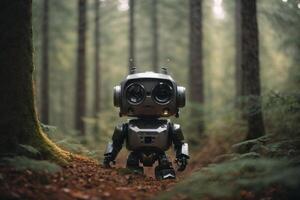 en robot stående i de mitten av en skog foto