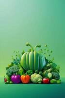 en grön bakgrund med grönsaker och örter foto
