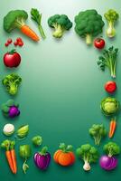 en grön cirkel med grönsaker och frukt på den foto
