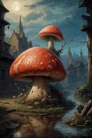 en svamp hus med två svamp på topp foto