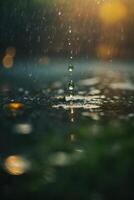 regndroppar på de jord i en pöl foto