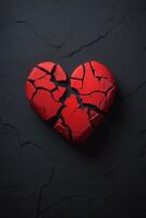 bruten hjärta på svart bakgrund med röd hjärtan foto