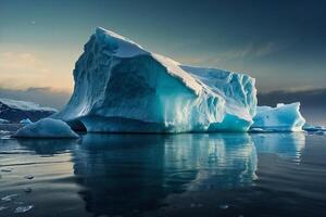 isberg flytande i de vatten med mörk moln foto