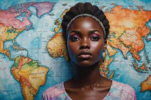 en målning av en kvinna med ett afro hår stil foto