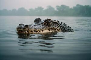en stor alligator simning i de vatten foto