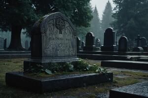 en kyrkogård med ljus belyst i de regn foto