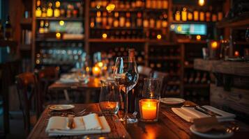 mysigt dining erfarenhet med stearinljus atmosfär i intim restaurang miljö foto