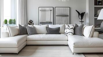 ljus och luftig modern levande rum med elegant inredning och smakfull dekor accenter foto