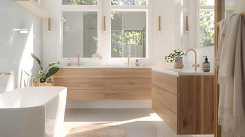 ljus och luftig badrum med elegant modern scandinavian design och lugn enkelhet foto
