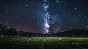 lacrosse fält under de styrning mjölkig sätt på natt foto