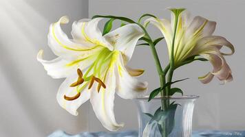eterisk elegans, vit lilja badade i gul och vit nyanser foto