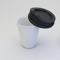 3d återges bild av kaffe kopp falsk upp. papper kaffe kopp isolerat på vit bakgrund foto