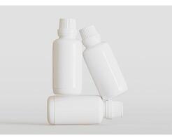 vit tom flaska för medicin eller skönhet produkt på vit bakgrund, kopia Plats. tömma Plats. minimalism. 3d tolkning foto