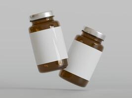 bärnsten piller brun flaska 3d tolkning vit märka på vit bakgrund foto