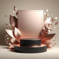 3d elegant podium design med svart och reste sig guld tema foto