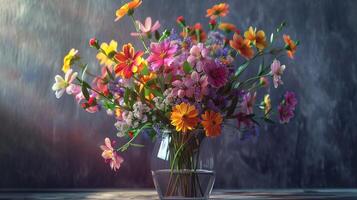 en färsk bukett av mång färgad blommor foto