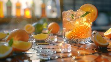 en sommar cocktail av uppfriskande citrus- och alkohol foto