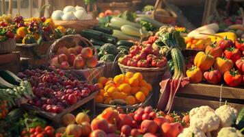 överflöd av färsk mogen organisk frukt och vegetabiliska foto