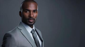 afrikansk amerikan affärsman i grå kostym studio foto