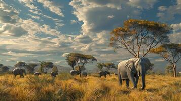 afrikansk elefant besättning betning i lugn foto