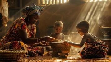 afrikansk familj utgifterna tid tillsammans foto