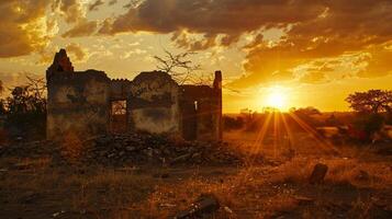 afrikansk solnedgång tänds gammal arkitektur foto
